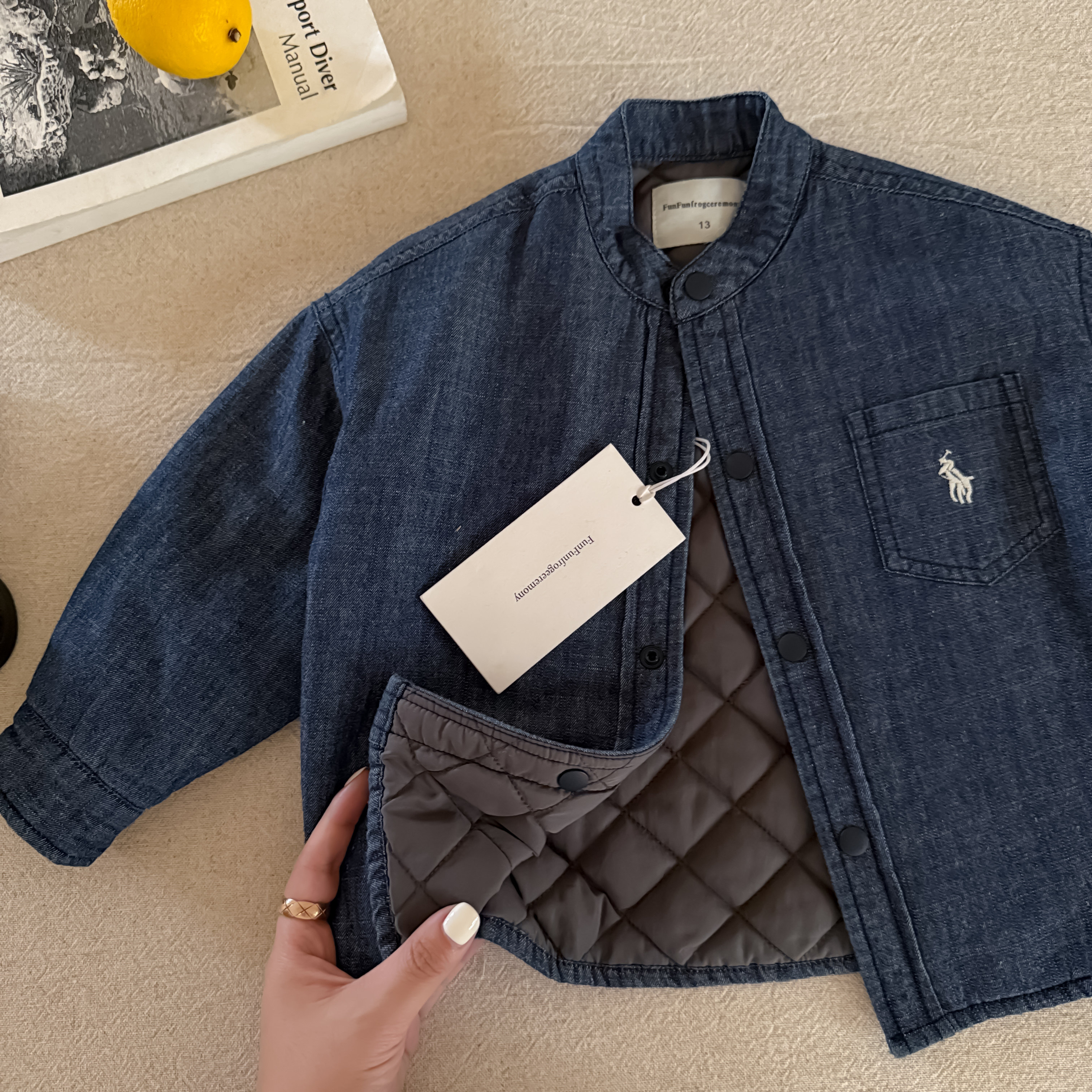 韩版专柜儿童夹棉衬衫冬季男女童牛仔衬衣加厚潮宝宝纯色棉服外套