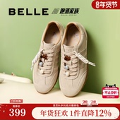 串珠内增高薄底运动休闲鞋 百丽女鞋 跑道复古阿甘德训鞋 子E2D1DCM5