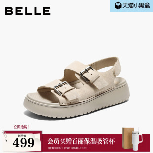 透气休闲凉鞋 新款 子F4S1DBL6 女2026夏季 百丽复古厚底运动勃肯凉鞋