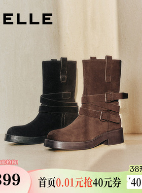 张予曦同款百丽女靴新款牛仔西部靴真皮短靴堆堆靴马丁靴D1Z1DDZ4