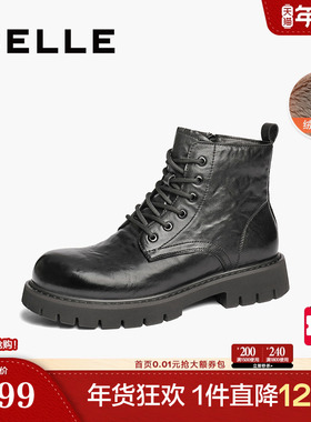 百丽男鞋厚底马丁靴冬新商场同款高帮工装靴加绒棉鞋8QT01DD4