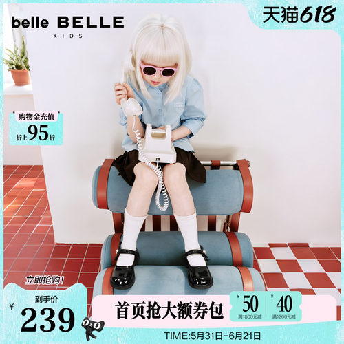 六一儿童节百丽儿童公主小皮鞋蝴蝶结玛丽珍鞋单鞋子新款黑色皮鞋