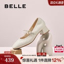 百丽复古粗高跟玛丽珍鞋女2025秋季新款真皮浅口单鞋子E1T1DCQ5