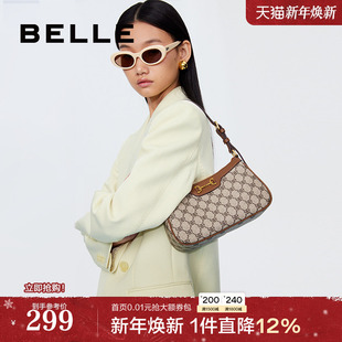 百丽包包女新款 腋下包法棍包通勤复古老花高级小包单肩包X6645AX3