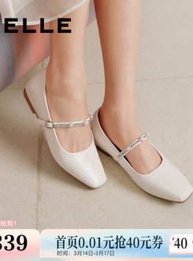 百丽复古法式一字带玛丽珍鞋女新款小方头浅口单鞋子D8F1DAQ5