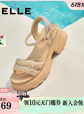百丽厚底增高一字带凉鞋夏新款妈妈女法式休闲凉鞋D7Z2DBL5