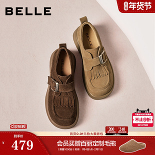 子预 雪地靴毛毛单鞋 百丽厚底增高复古加绒乐福勃肯棉鞋 女商场冬季