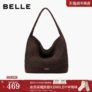 绒面编织hobo托特包JY186DX5 百丽包包女25冬商场同款 新年礼物