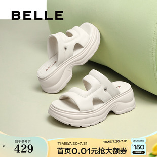 媽媽鞋 百麗女鞋 子增高厚底涼拖鞋 新款 D6K1DBT5 沙灘可外穿休閑拖鞋