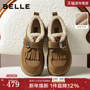 雪地靴毛毛单鞋 冬季 子预 女商场新款 百丽厚底复古加绒乐福勃肯棉鞋