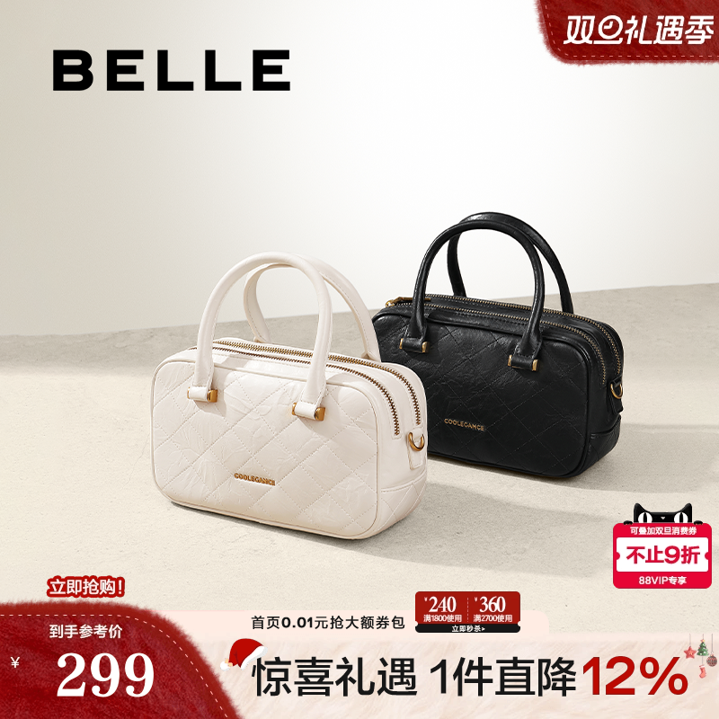 百丽包包女冬新小香风单肩斜挎手提波士顿包上班X7142DX4