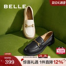百丽女鞋子上班鞋新款真皮黑色小皮鞋一脚蹬乐福鞋女款B4Z1DCA4