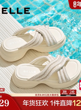 百丽女鞋子厚底拖鞋夏季新款可外穿增高懒人海边凉鞋B2669BT5