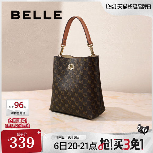 百丽包包女春季新款通勤休闲单肩斜挎手提水桶包X7191AX5