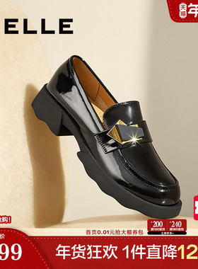 百丽女鞋子新款英伦风深口单鞋复古黑色小皮鞋乐福鞋B7X1DAA5