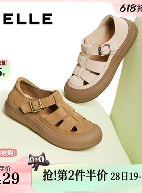 百丽透气罗马凉鞋女夏季新款包头厚底猪笼妈妈单鞋子D6T1DBK5