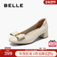新款 百丽粗高跟浅口单鞋 子秋季 真皮上班穿不累脚女E3F1DCQ5