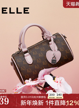 百丽包包女冬新单肩斜挎手提波士顿包老花质感大容量X7154DX4