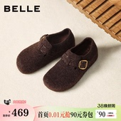 雪地靴E1H2DDM5 毛毛加绒棉鞋 百丽复古厚底全麦吐司勃肯鞋 女冬季