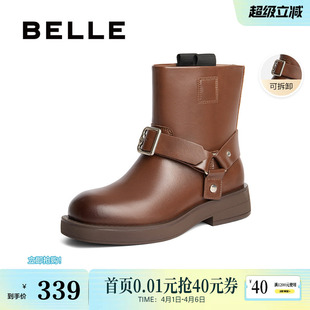 新款 休闲短筒马丁靴复古短靴西部靴B2170DZ4 子冬季 百丽女鞋