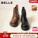 百丽英伦风真皮马丁靴子女冬款 加绒保暖厚底休闲短靴B2942DD5
