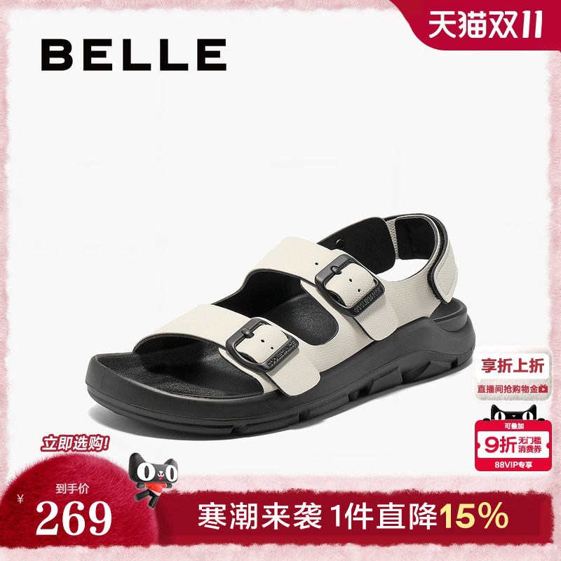 百丽女鞋子透气休闲运动凉鞋25夏季新款魔术贴沙滩凉鞋D5X1DBL5