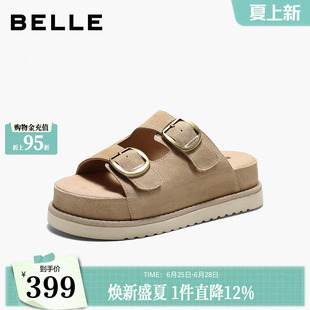 百丽勃肯女鞋子2026夏新款厚底增高一字可外穿凉拖鞋DY046BT6