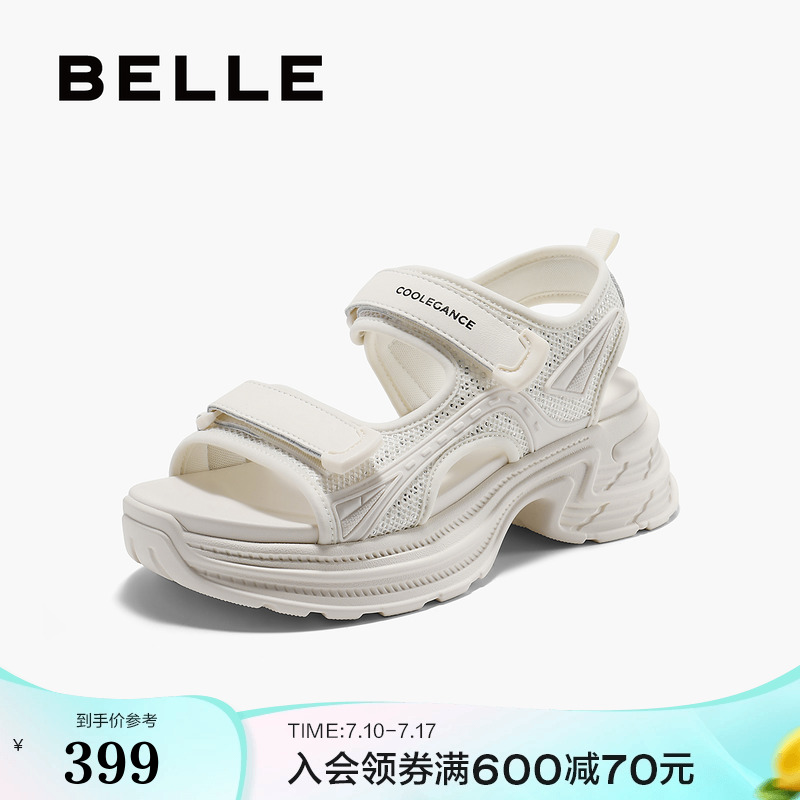 百丽女鞋子魔术贴厚底老爹凉鞋2025夏季新款休闲沙滩鞋B2476BL5