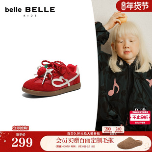 百丽儿童鞋红色新年阿甘德训鞋女中童鞋新款魔术贴板鞋子L2015A86