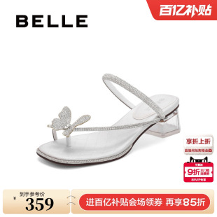 凉鞋 百丽女鞋 外穿凉拖鞋 水钻高跟鞋 A9K1DBL4 子小福蝶蝴蝶结新款