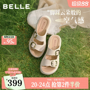 百丽休闲凉鞋女2026夏季新款软底鞋送妈妈拖鞋子真皮外穿F5T1DBT6
