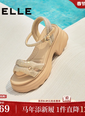 百丽厚底增高一字带凉鞋夏新款妈妈女法式休闲凉鞋D7Z2DBL5