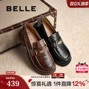 百丽元宝厚底乐福鞋子2025新款软底不累脚黑色小皮单鞋女D2S1DCA5