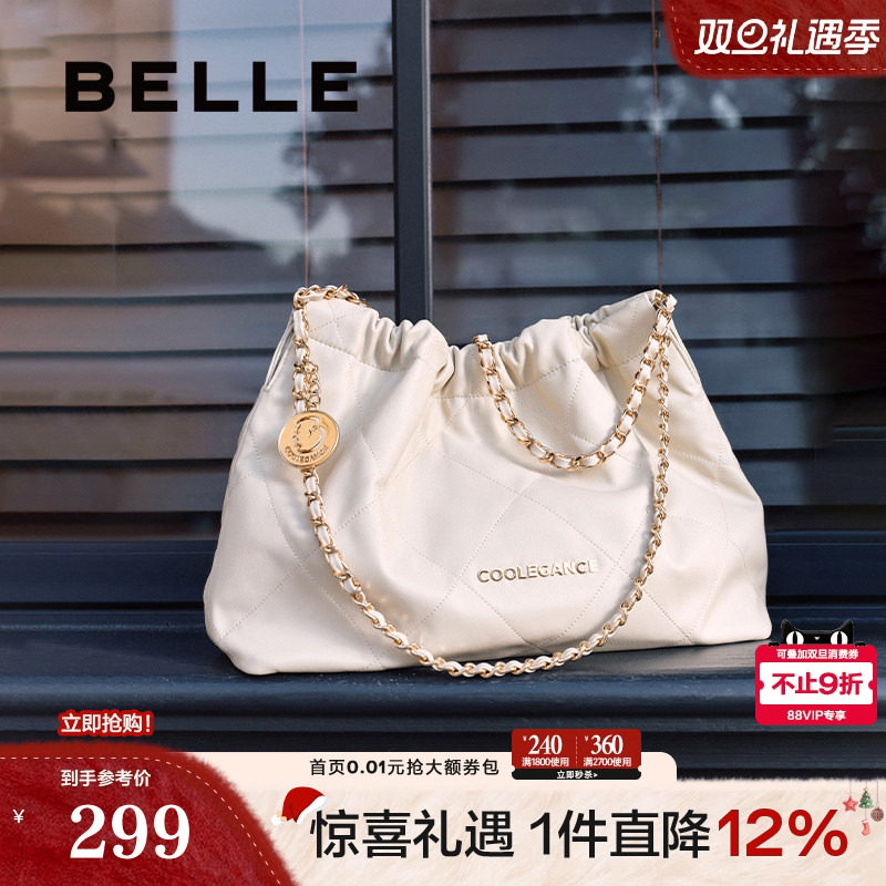 百丽包包女新款托特包通勤小香风流浪包红色新娘婚包垃圾袋X6603A