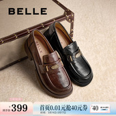 软底不累脚黑色小皮单鞋 子新款 女D2S1DCA5预 宝厚底乐福鞋 百丽元