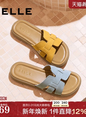 百丽度假风一字凉拖女2025夏季新款可外穿休闲海边拖鞋E2T1DBT5