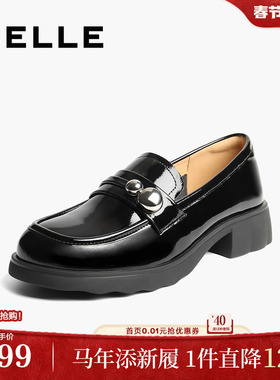 百丽厚底复古乐福鞋女秋季新款黑色小皮鞋深口单鞋子E1G1DCA5