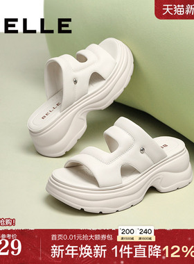 百丽女鞋子增高厚底凉拖鞋新款妈妈鞋沙滩可外穿休闲拖鞋D6K1DBT5