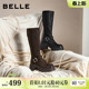 百丽复古高长弹力骑士靴女冬季 粗跟显瘦长筒靴子E5H1DDG5 新款