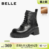 孙乐言推荐 厚底短靴子DY017DD5 百丽加绒保暖英伦风马丁靴女冬季