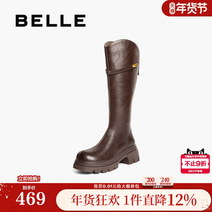 百丽高长骑士弹力靴女鞋冬季新款厚底加绒显瘦长筒靴子B2833DG5