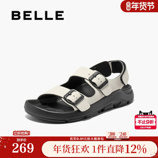 百丽女鞋子透气休闲运动凉鞋夏季新款魔术贴沙滩凉鞋D5X1DBL5