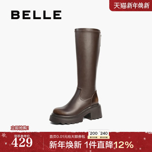 百丽女靴子显瘦弹力靴女新款 长筒靴厚底高长靴B2389DG4 冬季