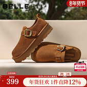 灰色穆勒可外穿拖鞋 百丽雪顶咖啡厚底增高勃肯鞋 女新款 子B2966AM6