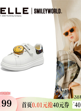 小酒窝同款百丽童鞋SMILEY联名涂涂乐魔术贴小白鞋运动鞋K6615C85