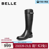 百丽真皮显瘦长筒骑士靴子女冬季 粗跟高长靴子B2820DG5 新款
