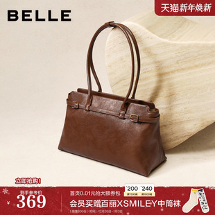 百丽包包女2025冬季 反绒麂皮大容量旅游包法棍单肩手提托特包F307