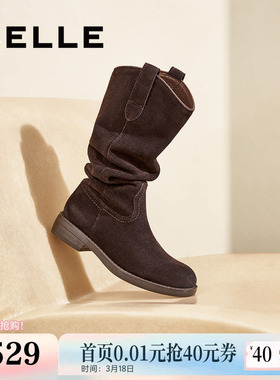 百丽西部牛仔靴女靴子新款长筒靴冬季堆堆靴高长靴D2L1DDG4