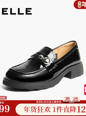 百丽厚底复古乐福鞋女秋季新款黑色小皮鞋深口单鞋子E1G1DCA5
