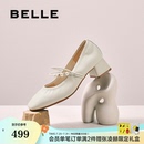 子E1T1DCQ5 百丽复古粗高跟玛丽珍鞋 女2025秋季 新款 真皮浅口单鞋